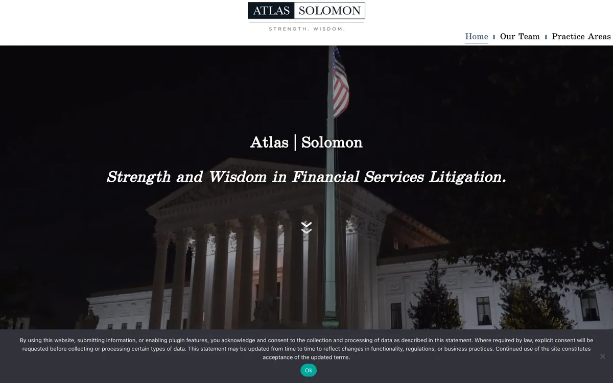 Screenshot of Atlas Solomon — Law Firm · Financial Services Litigation